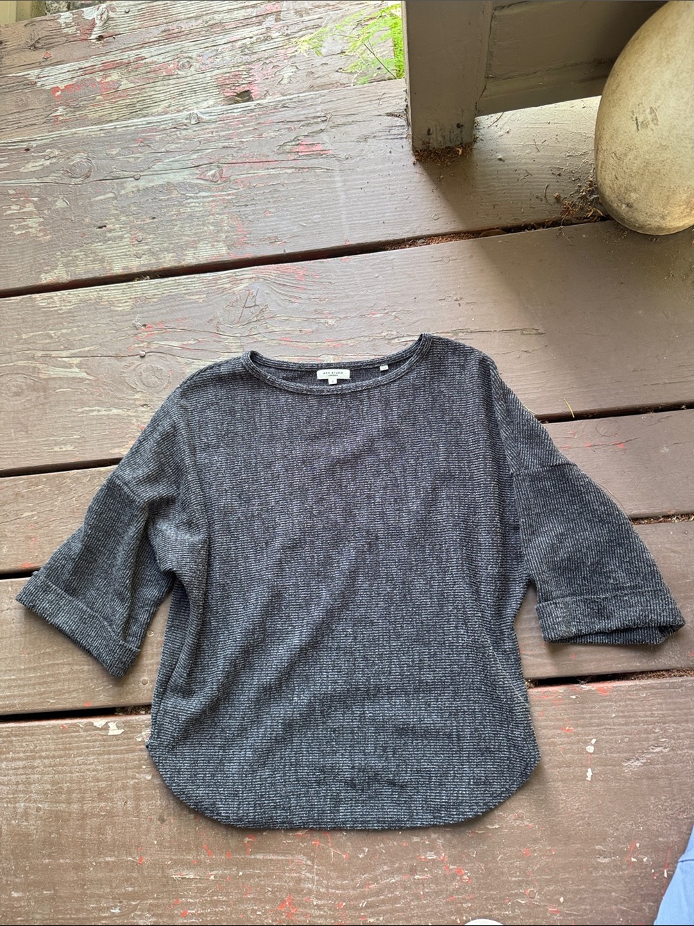 Max Studio Dark Charcoal Ribbed Knit Top